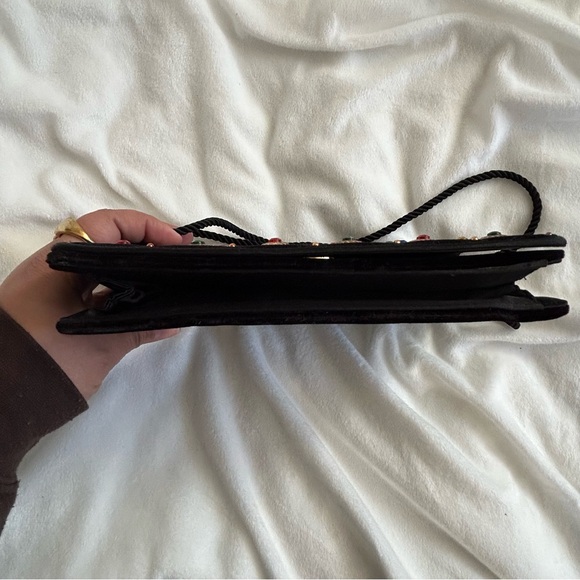 Vintage Velvet Black Clutch with Bejeweled Dot Pattern
